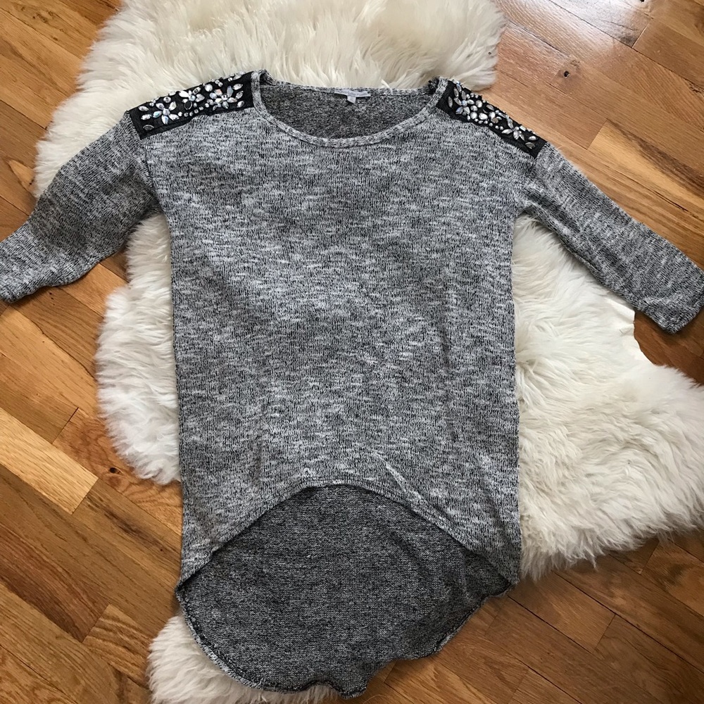 Rhinestone Shoulder High-Low Sweater